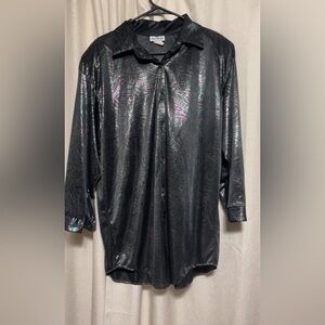 Keri Ann Black, green & purple button up